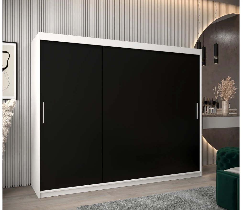 Dulap de haine 250 cm Toki (alb mat + negru mat). 1064860