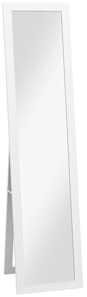 HOMCOM Oglindă cu Ramă din MDF, Picioare și Cârlige pentru Utilizare pe Podea sau pe Perete, 37x40x155 cm, Alb | Aosom Romania
