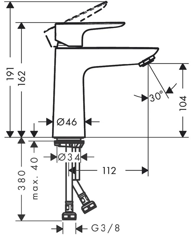 Baterie de lavoar cu ventil, Hansgrohe, Talis E 110, Crom