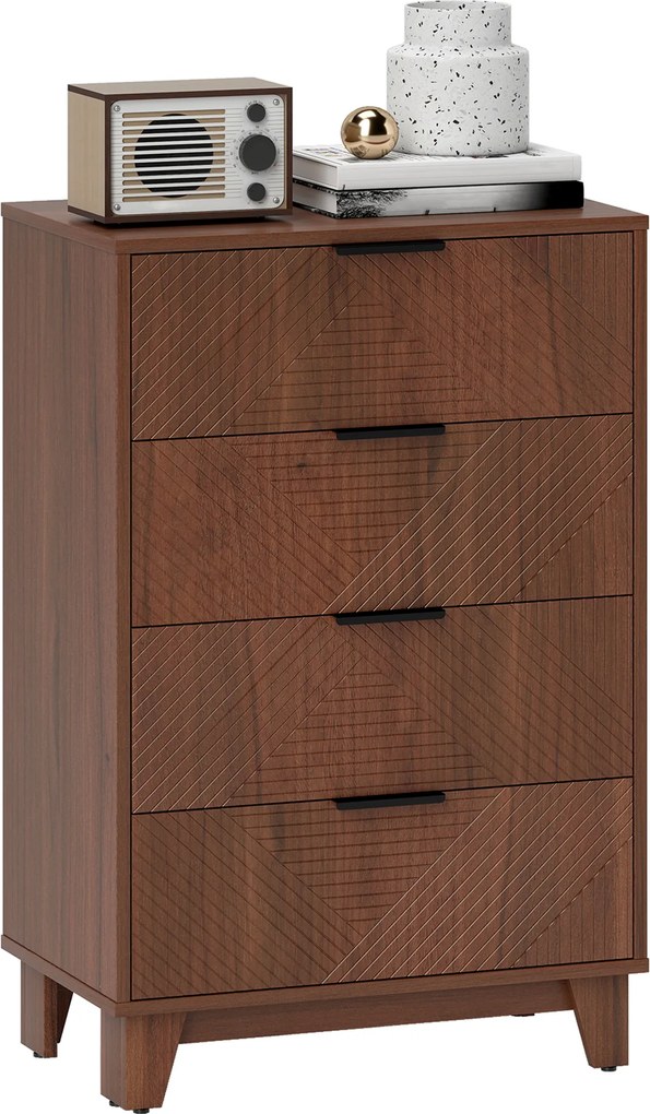 HOMCOM Comodă 4 sertare mobilier de depozitare vintage cu mânere din metal, 60 x 36 x 90 cm, efect lemn maro | Aosom Romania