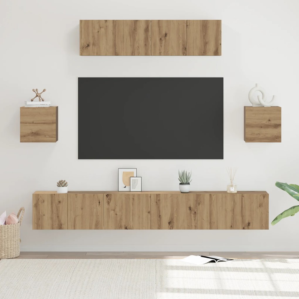 vidaXL Set comodă TV Pe perete 7 pcs stejar artizanal 80 x 30 x 30 cm