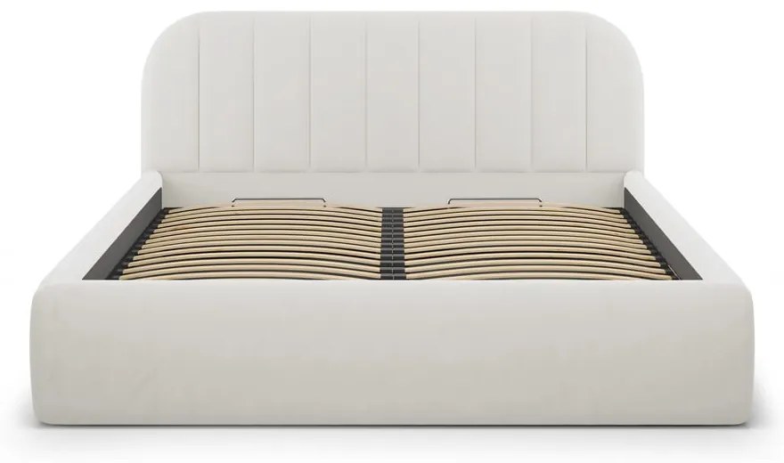 Pat matrimonial bej tapițat cu spațiu de depozitare cu somieră 160x200 cm Juno – Windsor & Co Sofas