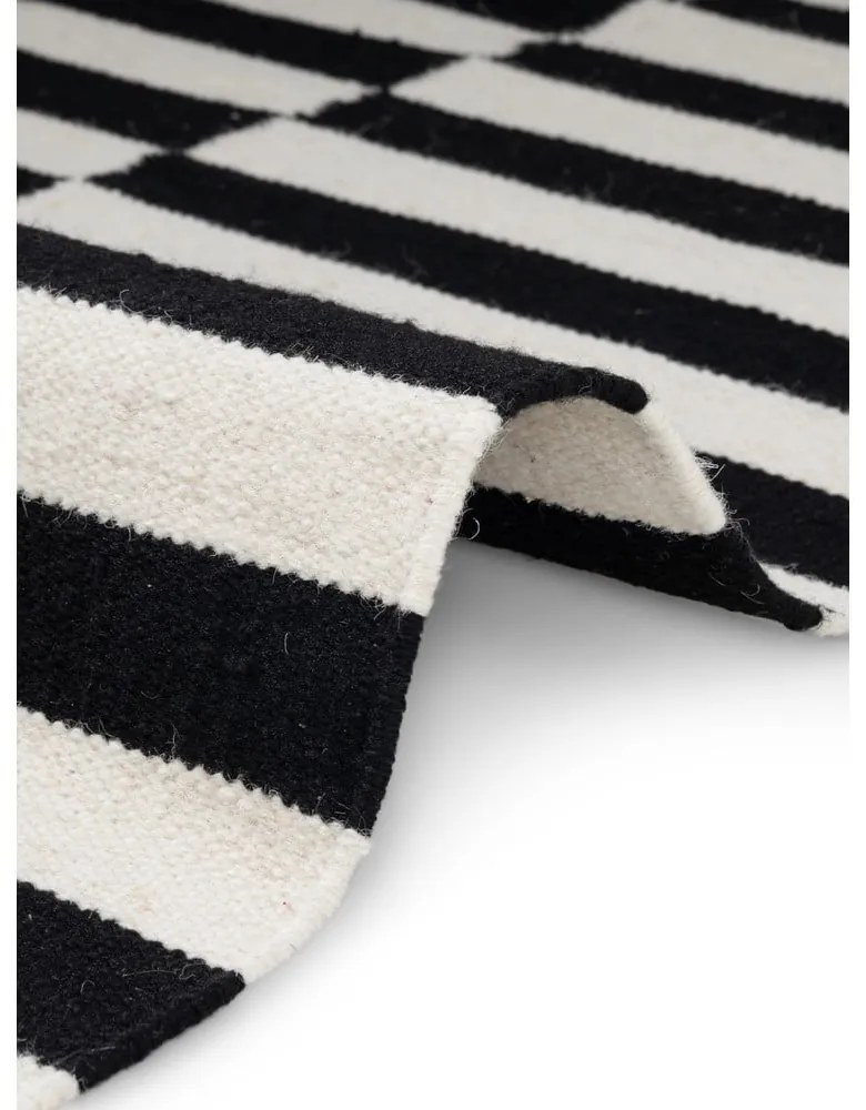 Covor tip traversă negru-alb reversibil/țesut manual din lână 80x200 cm Donna – Hanse Home