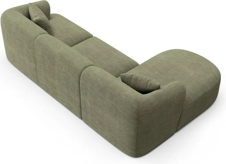 Colțar verde cu tapițerie din catifea reiată (cu colț pe partea stângă/cu șezlong) Campi – Cosmopolitan Design