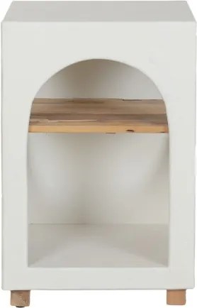 Măsuță laterală din lemn reciclat și beton decorativ, finisaj hormigón alb, 40 x 40 x 60 cm, „Form"