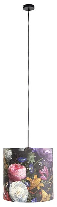 Lampă suspendată cu abajur din catifea cu flori aurii 40 cm - Combi