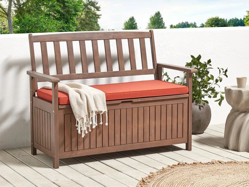 Bancă de grădină Sefu (lemn închis + roșu) (cu sp. depozitare)). 1075964