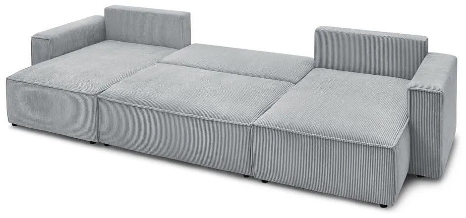 Colțar gri deschis extensibil cu tapițerie din catifea reiată (în formă de "U") Nihad – Bobochic Paris