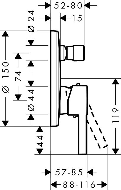 Baterie cada/dus incastrata, Hansgrohe Zesis S, negru mat, 74415670