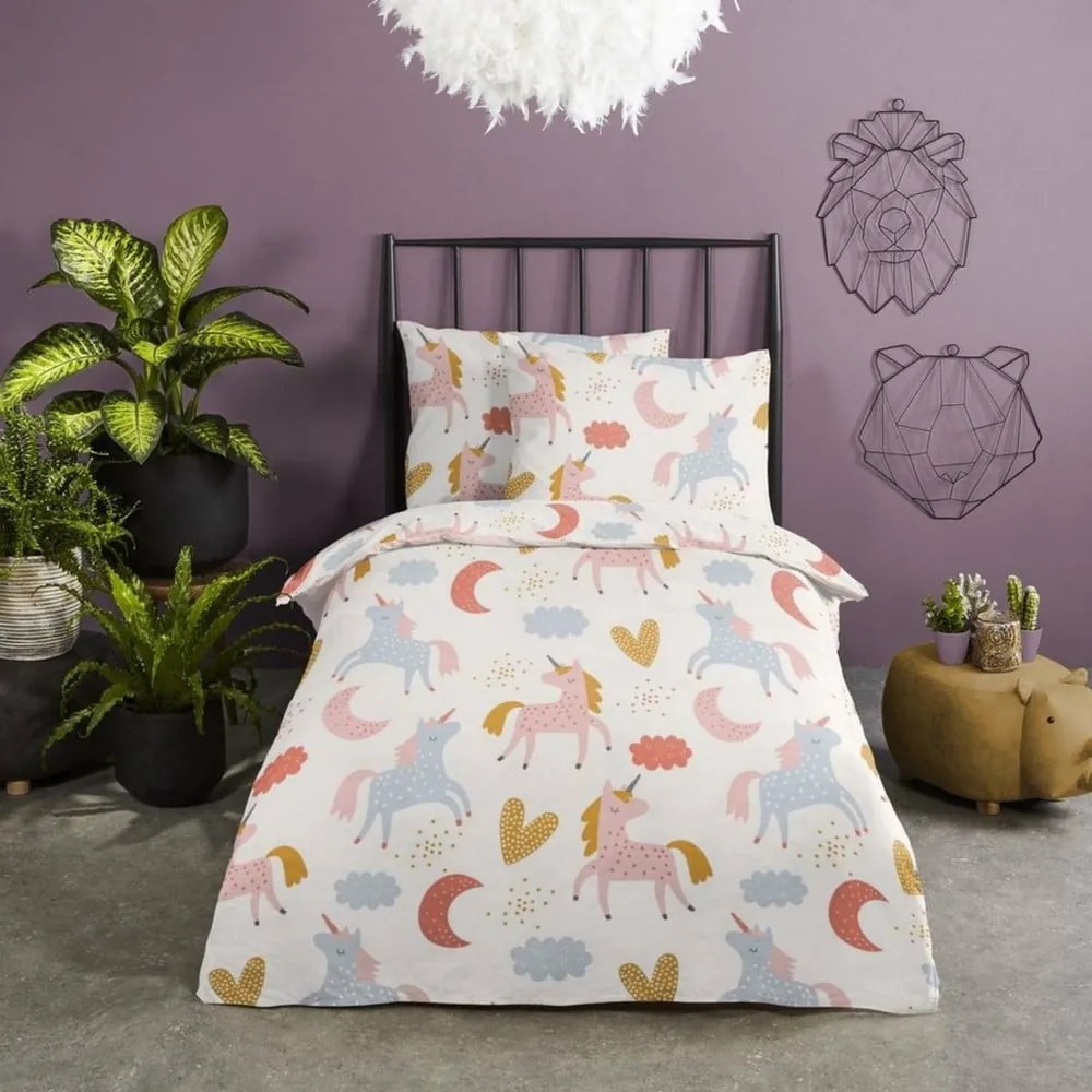 Lenjerie de pat din bumbac pentru copii Good Morning Unicorn, 140 x 220 cm