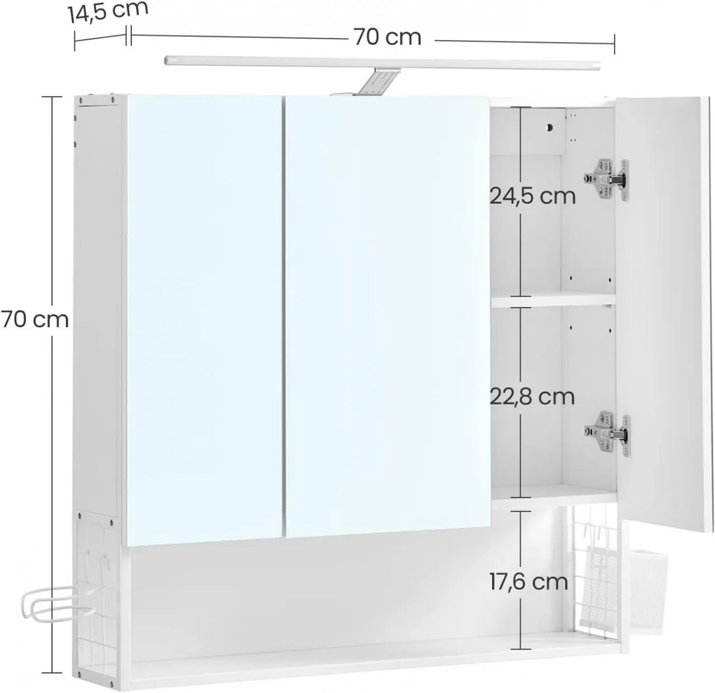 Dulap de depozitare pentru lavoar, Vasagle, Alb, 70x16x70 cm