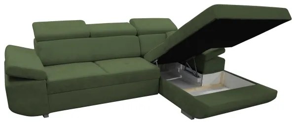 Colțar extensibil în L CASTELO, cu spațiu de depozitare, pe partea dreaptă, verde