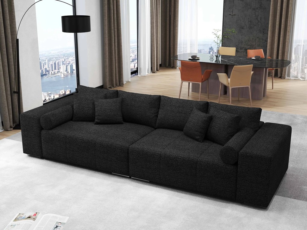 Canapea extensibilă dumonde cu ladă de depozitare si sezut confortabil din spuma high-density, Marbela Enjoy Black XXL 295x100 cm