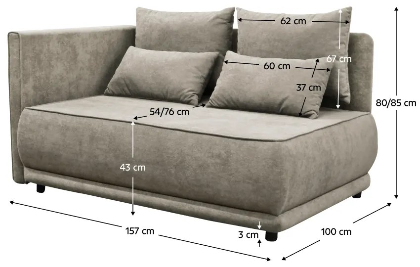 Canapea extensibila, bej gri Taupe, pe stanga, LIAMI