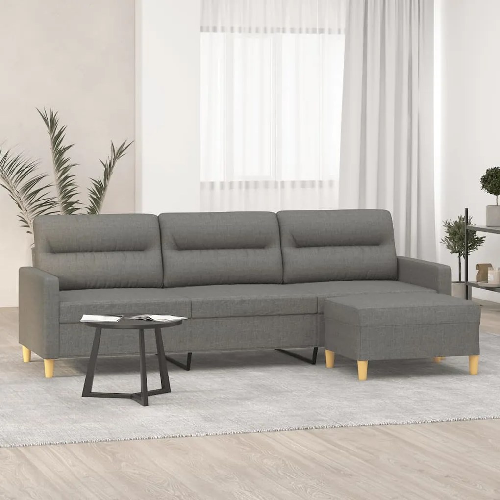 3153430 vidaXL Canapea cu 3 locuri și taburet, gri închis, 210 cm, textil
