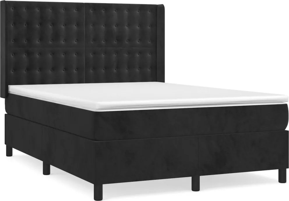 vidaXL Pat box spring cu saltea, negru, 140x190 cm, catifea