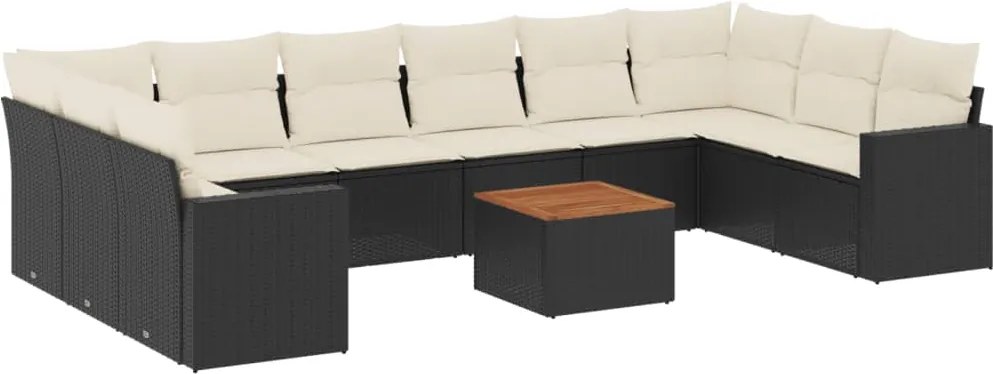 vidaXL Set canapele de grădină cu perne, 11 piese, negru, poliratan
