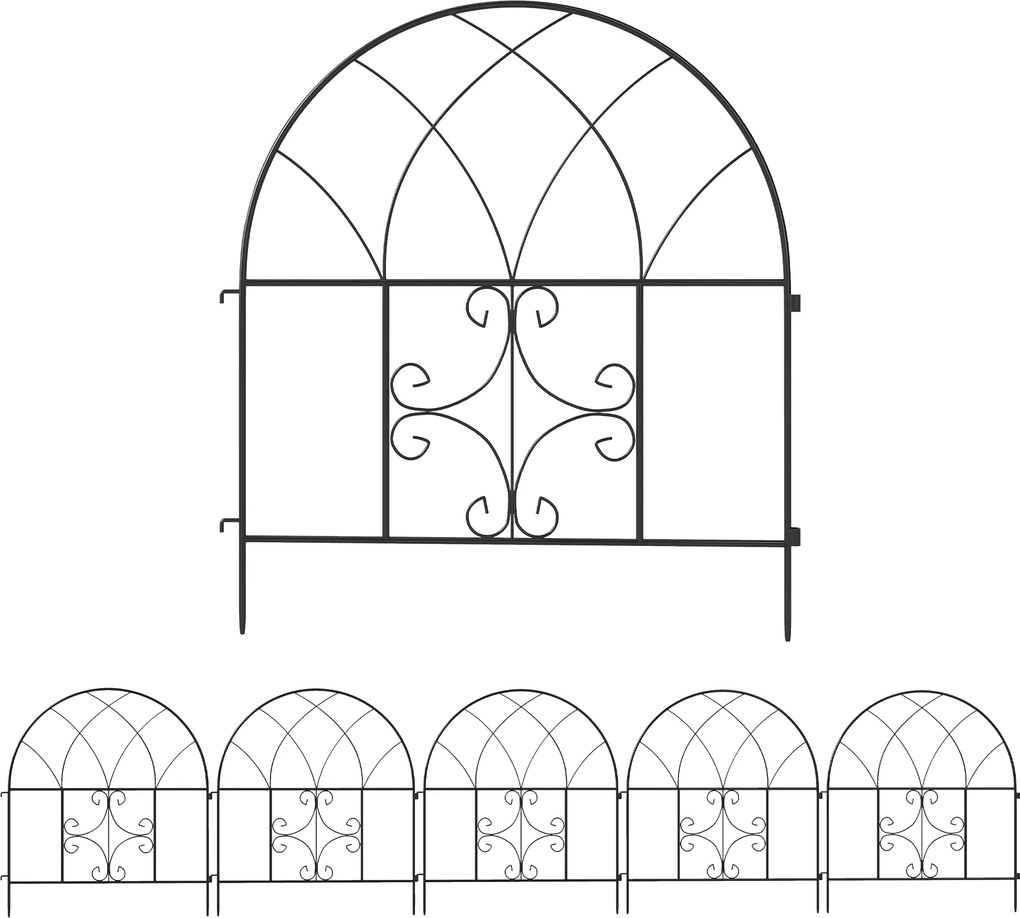 Outsunny Gard de grădină Gard Oțel 300 cm x 70 cm înălțime Gard decorativ din grilaj Set elemente de gard Negru | Aosom Romania