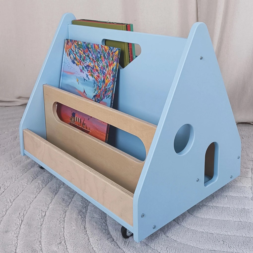 Biblioteca Montessori cu roti, in forma de casuta BOOKY Pearl White