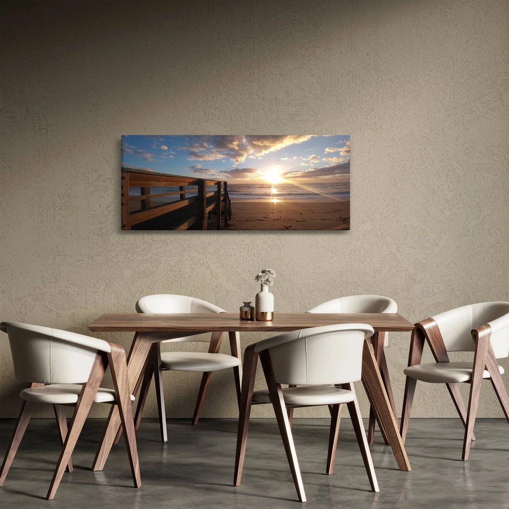 Tablou cu dig, plajă și mare (120x50 cm)
