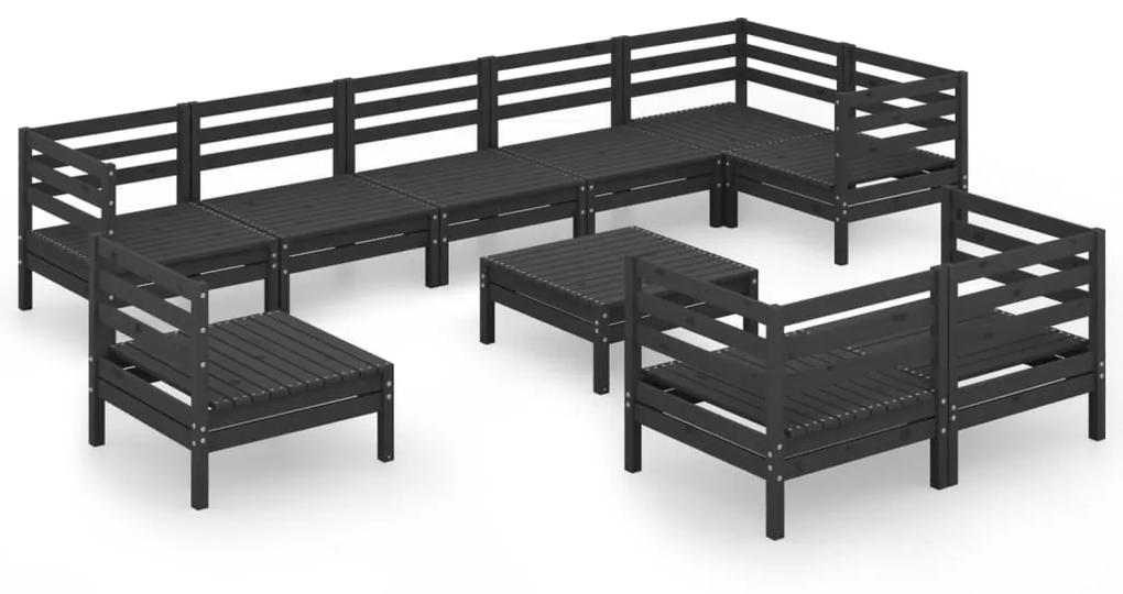 Set mobilier de gradina, 10 piese, negru, lemn masiv de pin Negru, 1