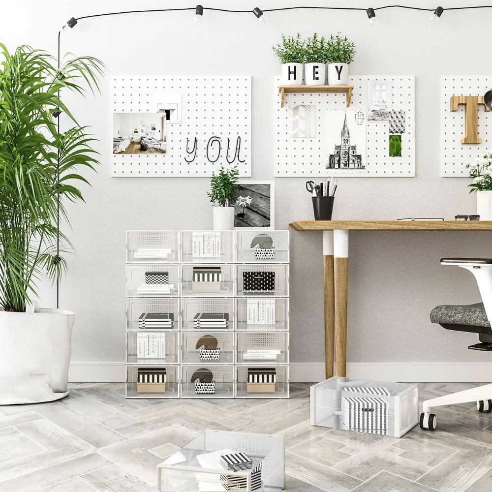 Organizator pentru pantofi MARI, 18 compartimente, transparent/albă SongmicsHome