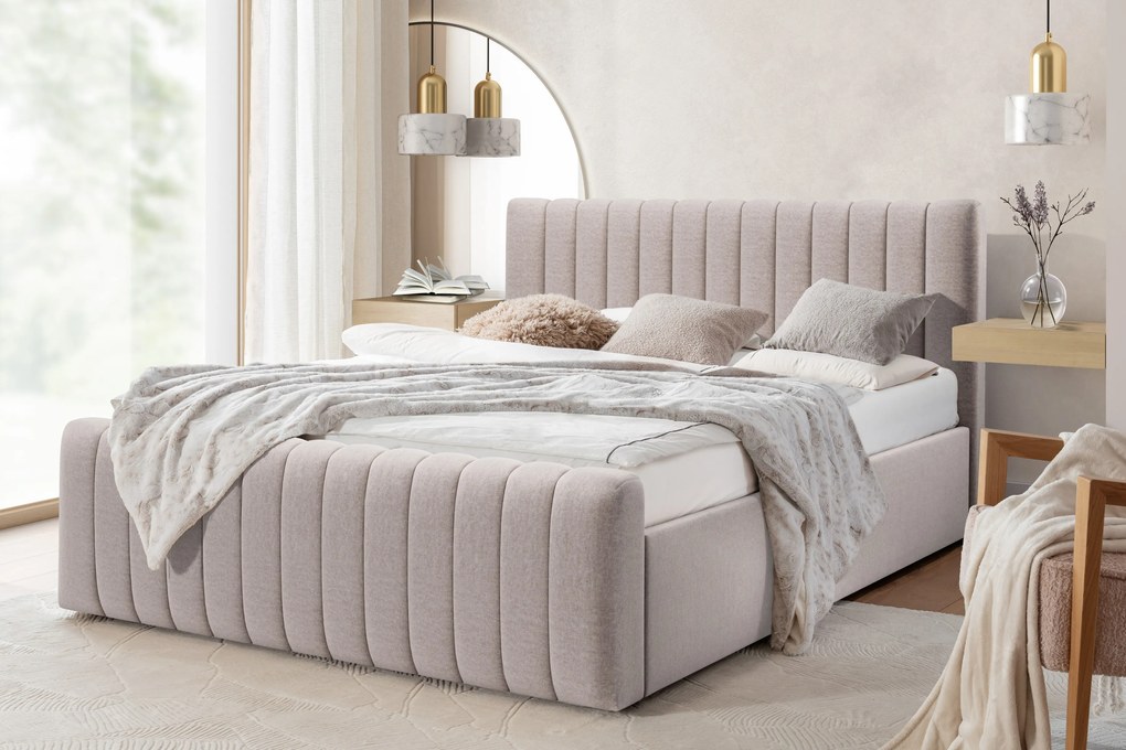 Pat Nicole 160x200 cu spațiu de depozitare - Material textil bej Maya 01
