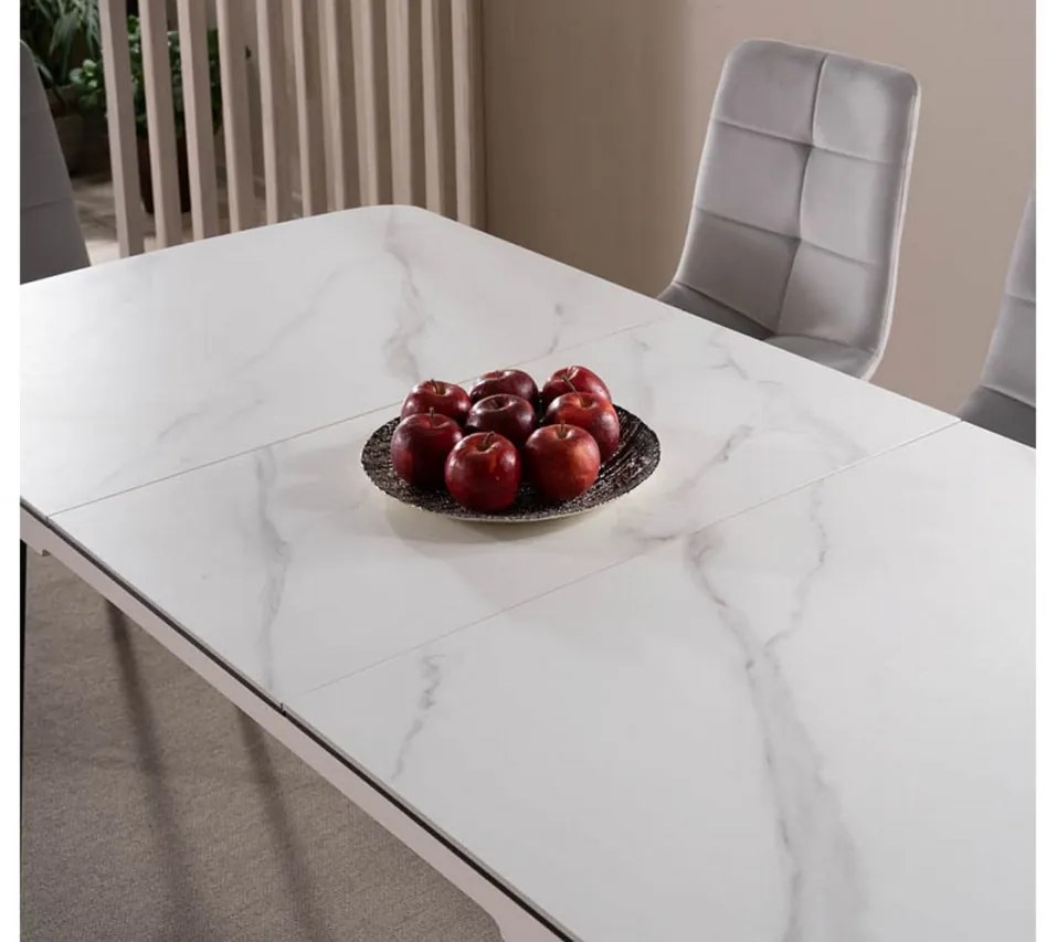 Masa extensibila Apollo Ceramica marmura alba/negru mat - L120-160 cm