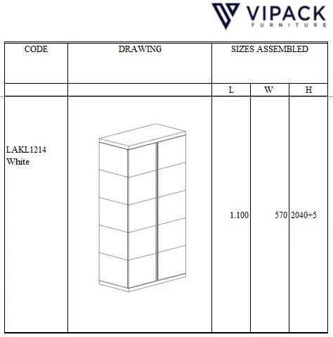Dulap Lara cu 2 Uși, pentru Camera Copii, Alb – Vipack