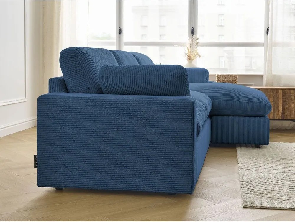 Colțar albastru cu tapițerie din catifea reiată Belair – Bobochic Paris