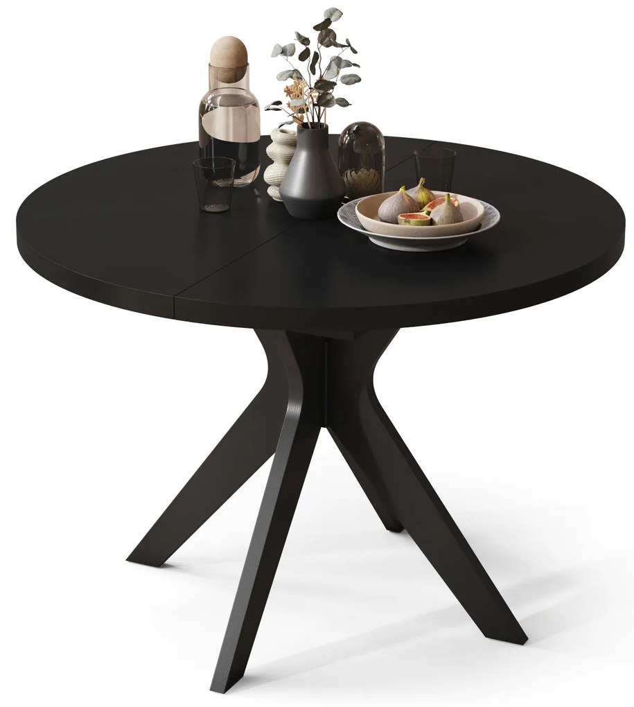 Mazzoni RENZO Negru - MASĂ ROTUNDĂ Ø110 EXTENSIBILĂ PÂNĂ LA 180 cm | PENTRU BUCĂTĂRIE SUFRAGERIE LIVING RETRO