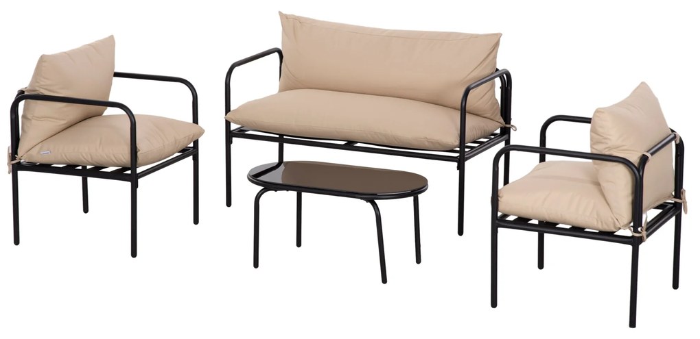 Outsunny Set Mobilier de Grădină 4 Piese, Fotoliu, Canapea Sofa, Masuță de Cafea, Set Sectional Confortabil | Aosom Romania