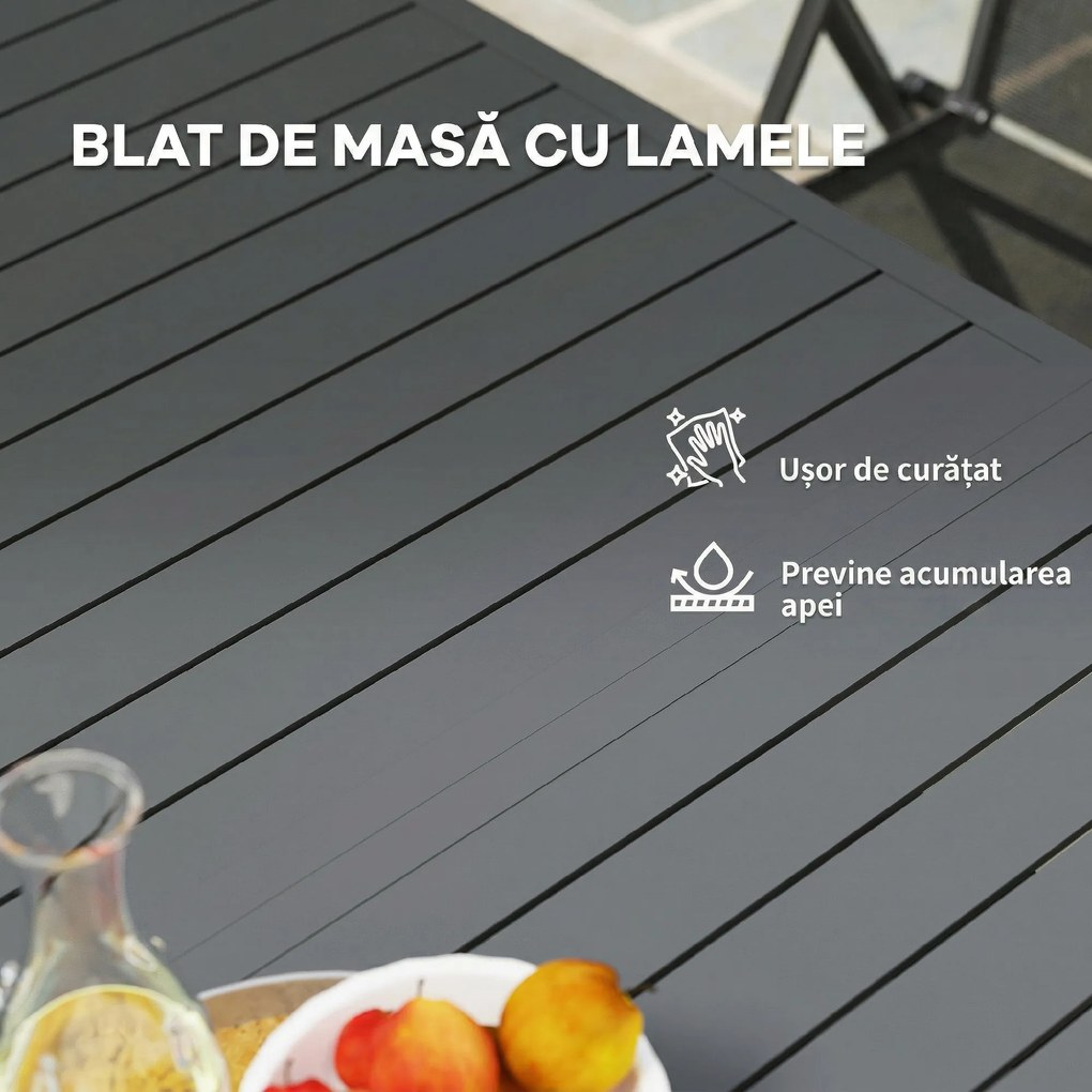 Outsunny Masă Extensibilă pentru Grădină din Aluminiu și Blat cu Șipci, 160/220x90x73 cm, Gri | Aosom Romania