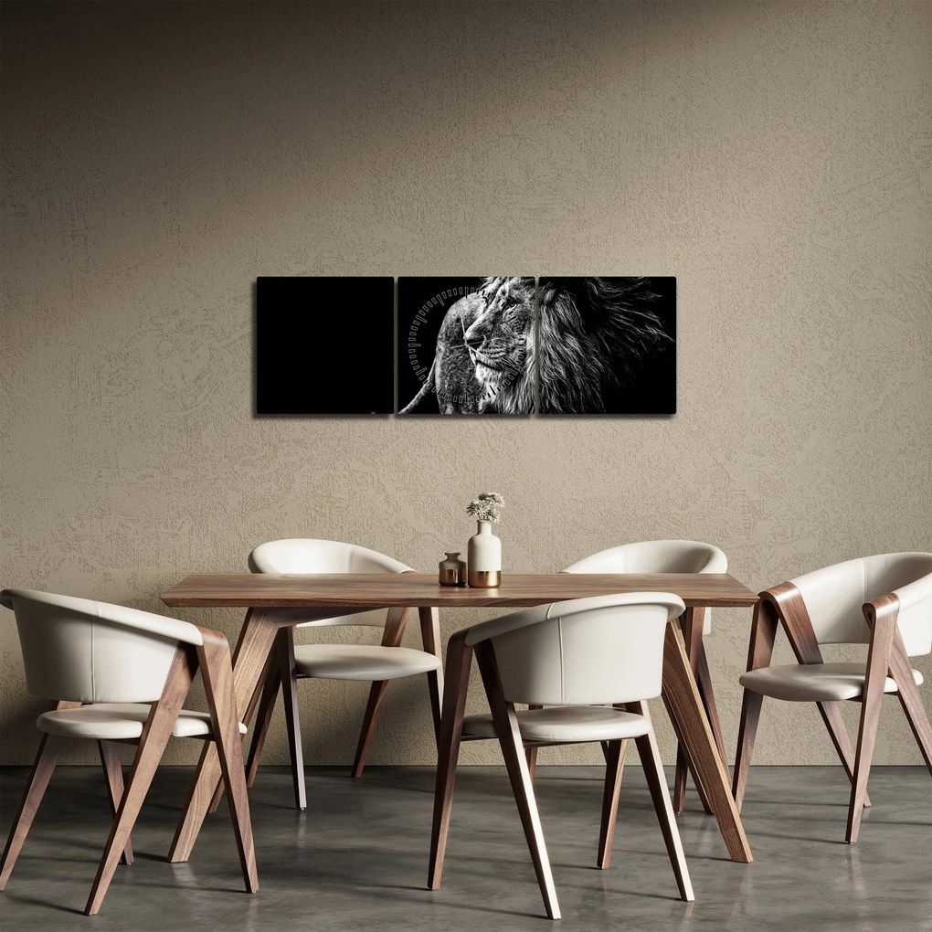 Tablou - Leu, alb și negru (cu ceas) (90x30 cm)