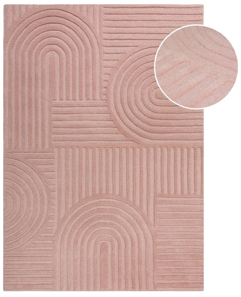 Covor din lână Flair Rugs Zen Garden 120 x 170 cm, roz