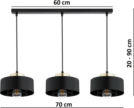 Brilagi - Lustră suspendată pe cablu SPRING 3xE27/60W/230V negru/auriu
