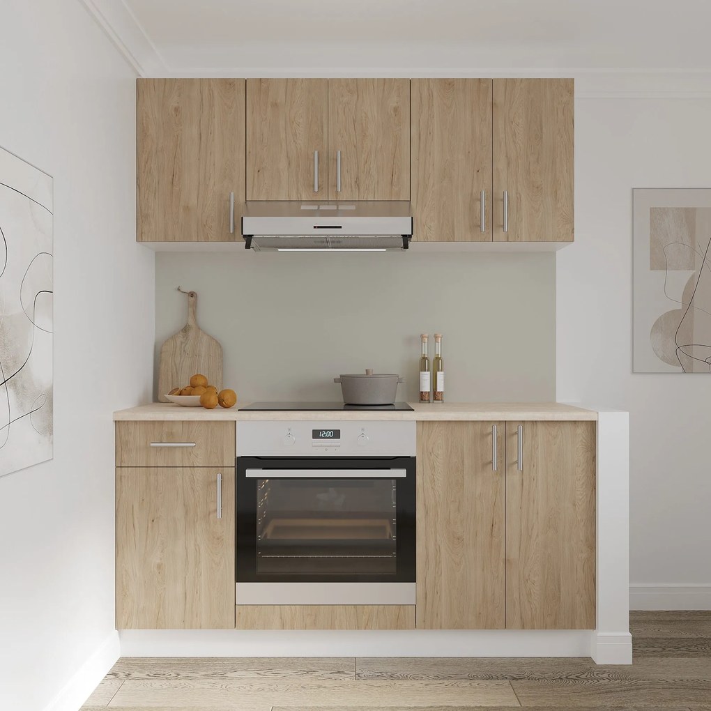 Corp Baza Karo, 1 Sertar, 1 Usa, Lemn Natural/Alb, 40 x 50 x 80 cm