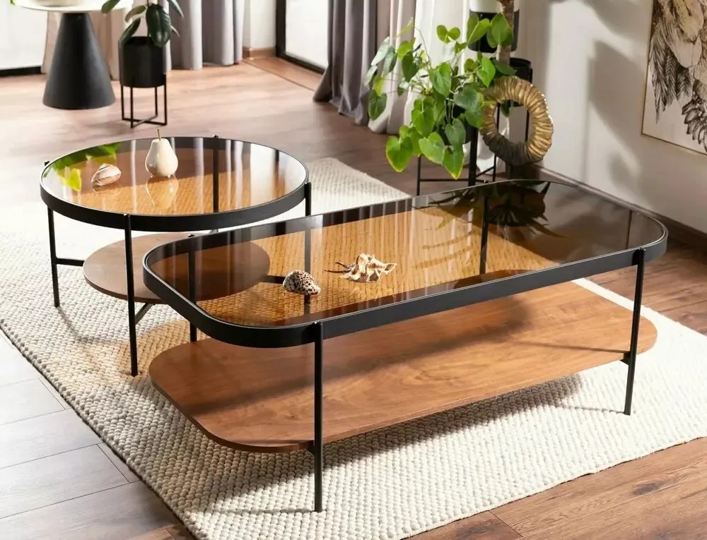Masa de cafea Prima A chihlimbar transparent/nuc L120 cm