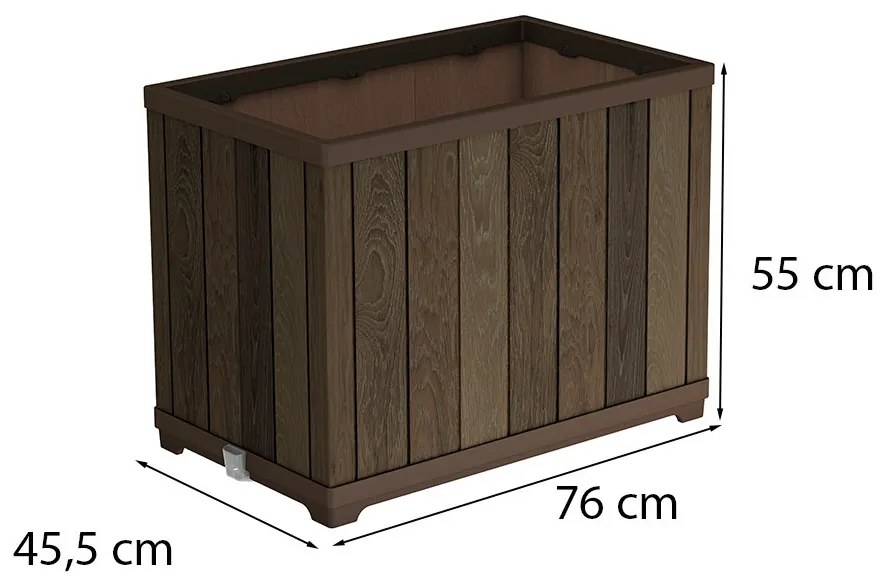 Cutie decorativă pentru flori din plastic, în relief, în formă de cărămidă, 100 L, nuc