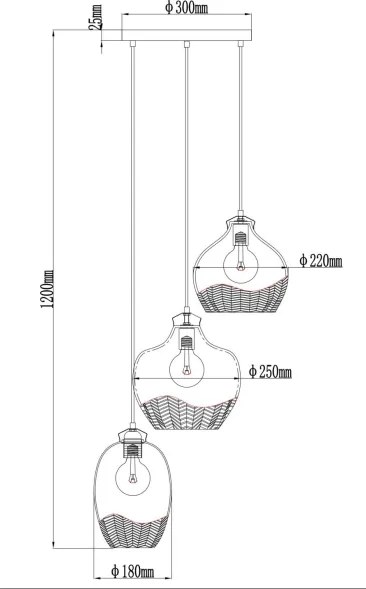 Globo 15898-3HR - Lustră suspendată pe cablu JESSICA 3xE27/60W/230V Ø 45 cm