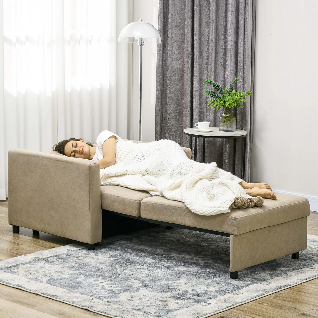 HOMCOM Fotoliu Pat Individual cu 2 Perne și Spațiu de Depozitare, Canapea Extensibilă, 100x98x88 cm, Maro Deschis | Aosom Romania