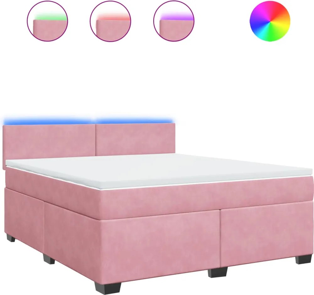vidaXL Pat box spring cu saltea, roz, 180x200 cm, catifea