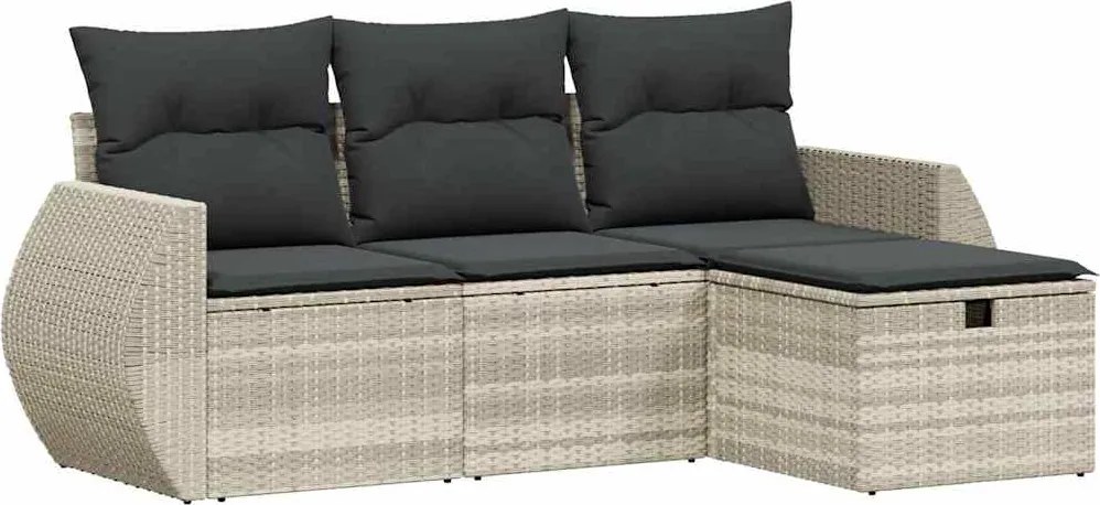 vidaXL Set canapea de grădină cu perne, 4 piese, gri deschis poliratan