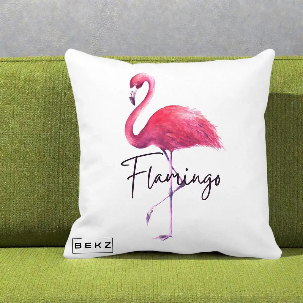 Perna Decorativa Flamingo Acuarela, 40x40 cm, Alba Mata, Husa Detasabila, Perna Inclusa, BEKZ®