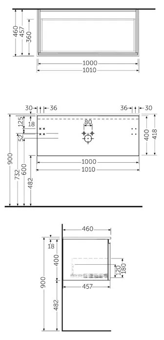 Mobilier pentru lavoar Rak, Joy-Uno 100 cm, suspendat, 1 sertar, gri