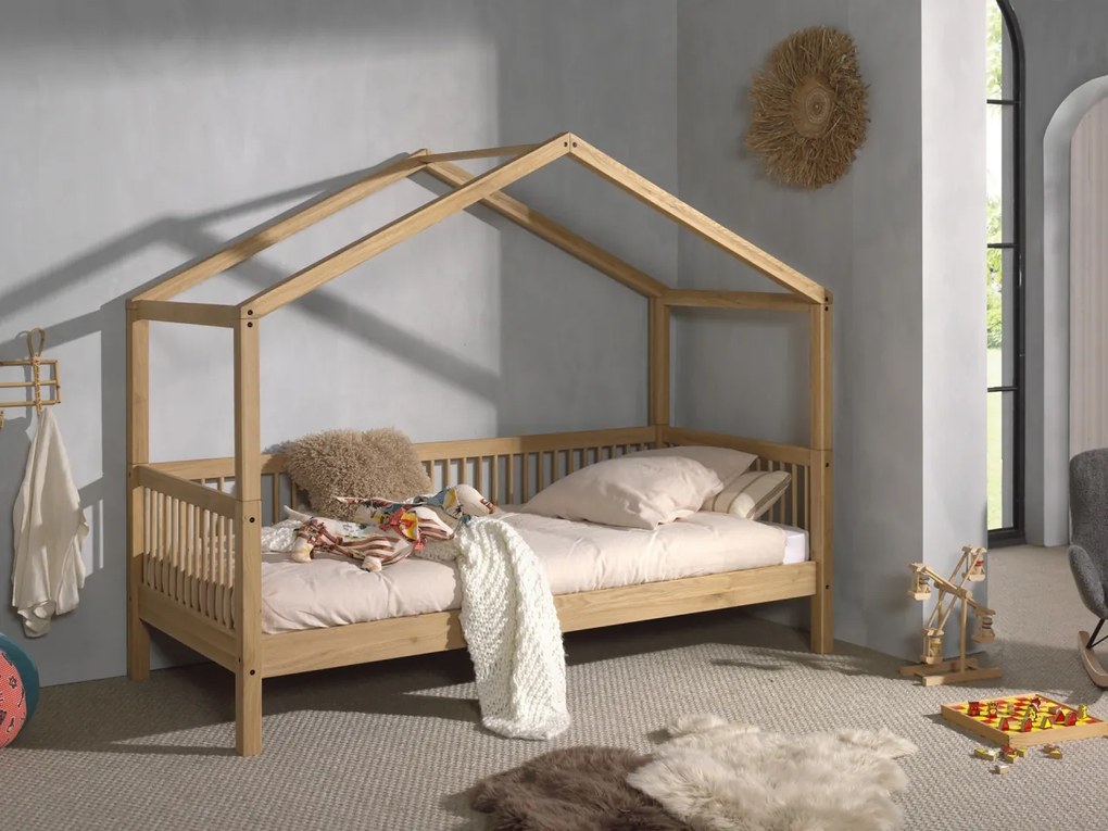 Set FORREST OAK format dintr-un Pat copii Vipack (90 x 200 cm), un sertar și un set de textile.
