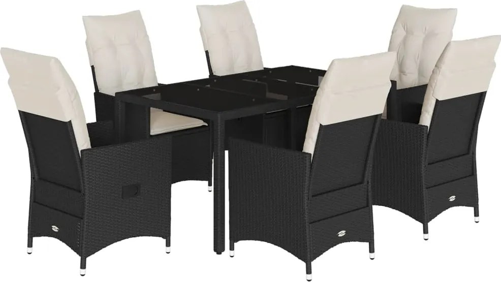 vidaXL Set mobilier de grădină cu perne, 7 piese, negru, poliratan