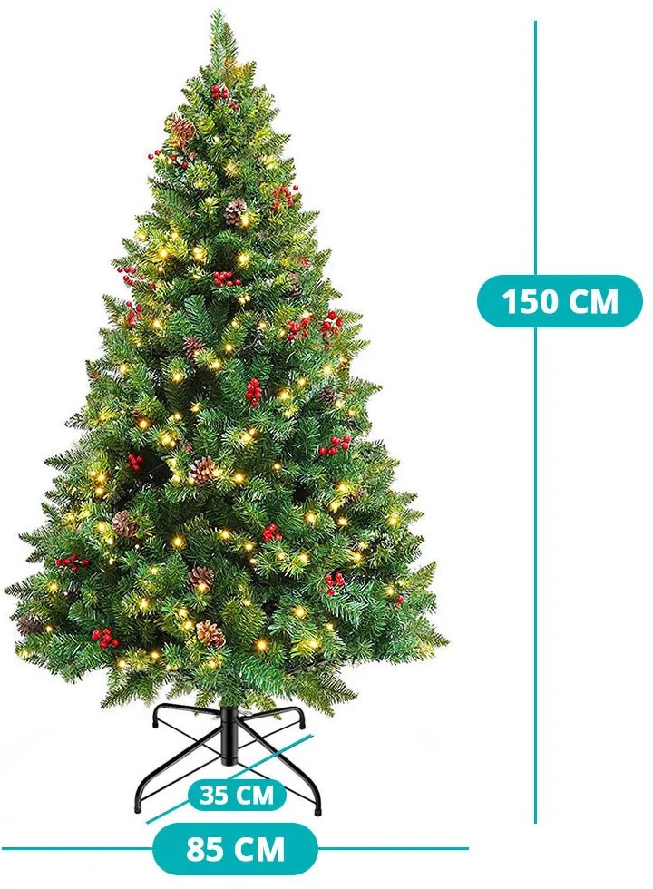 Brad artificial, cu 180 LED-uri, alb cald-150 cm