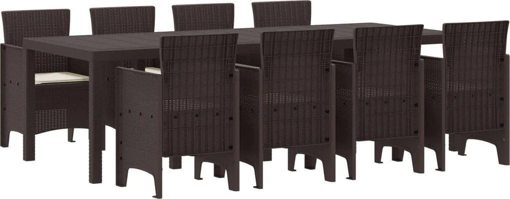 vidaXL Set de masă pentru grădină 9 pcs Maro Polipropilenă