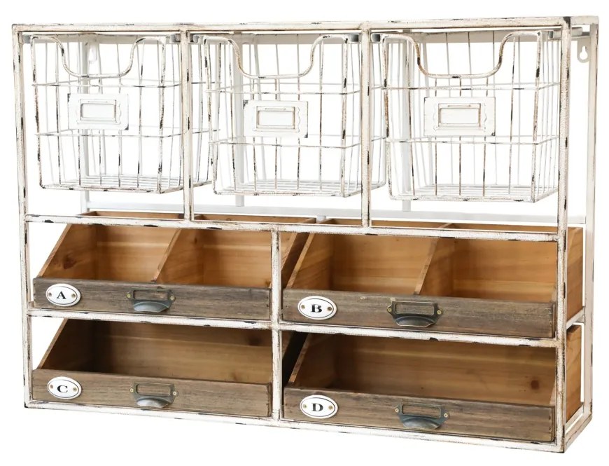 Etajera de perete din metal, cu spatii de depozitare, cu aspect vintage, Antique Cream